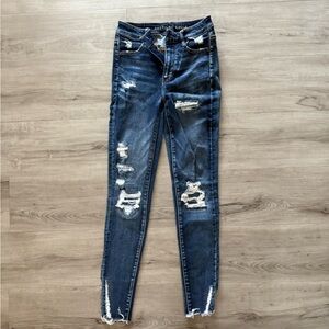 American Eagle Outfitters Dark Blue Distressed Skinny Jeans